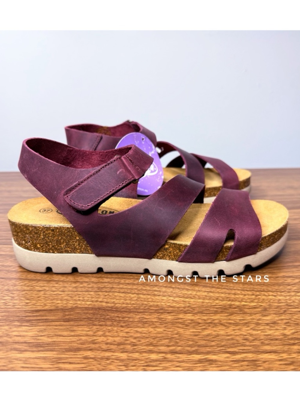 Plakton Comodoro Bordeaux Purple Leather Wedge Sandals